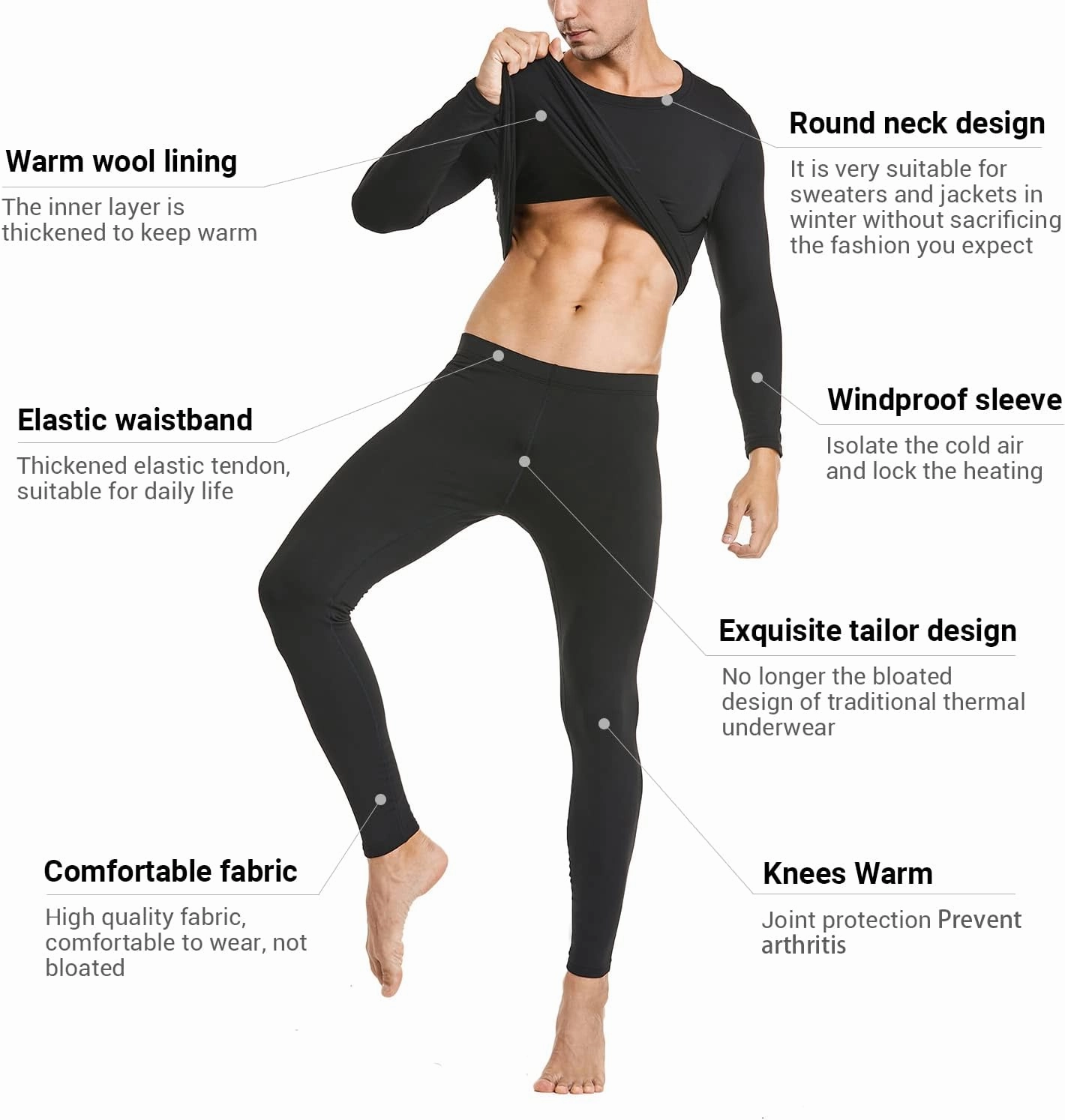 PISIQI Thermal Underwear Men Ultra-Soft Long Johns Set with Fleece Lined Base Layer Winter Skiing Warm Top & Bottom