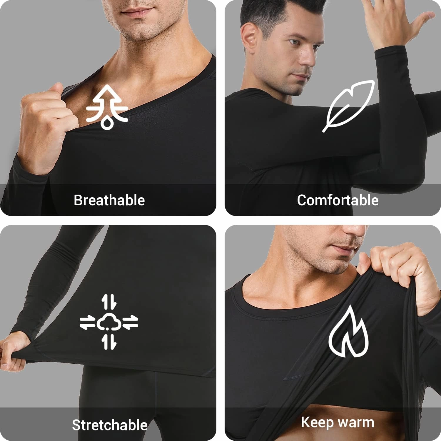 PISIQI Thermal Underwear Men Ultra-Soft Long Johns Set with Fleece Lined Base Layer Winter Skiing Warm Top & Bottom