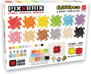 Pix Brix Pixel Art Puzzle Bricks – 6,000 Piece Pixel Art Container, 12 Color Light Palette – Interlocking Building Bricks, Create 2D and 3D Builds Without Water or Glue – Stem Toys, Ages 6 Plus