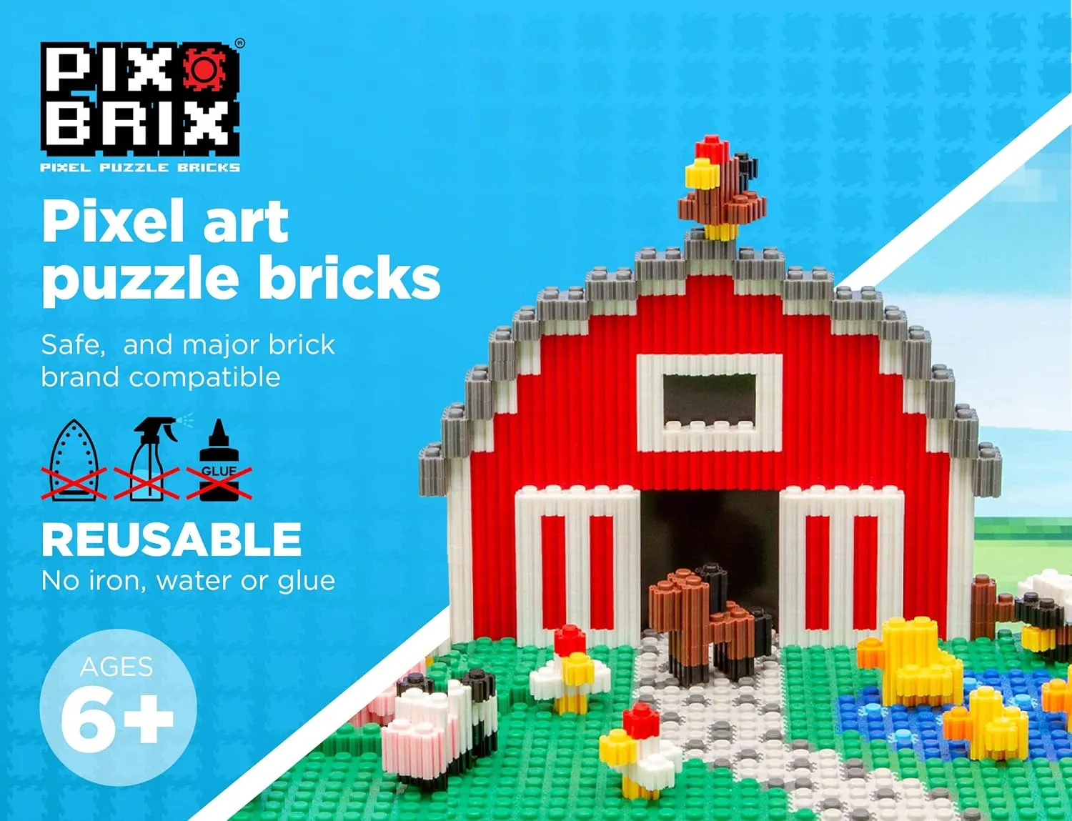 Pix Brix Pixel Art Puzzle Bricks – 6,000 Piece Pixel Art Container, 12 Color Light Palette – Interlocking Building Bricks, Create 2D and 3D Builds Without Water or Glue – Stem Toys, Ages 6 Plus