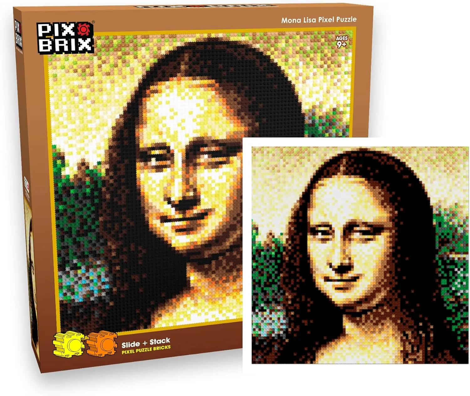 Pix Brix Pixel Art Puzzle Bricks - Mona Lisa, 6,400 Pieces - Patented Colorful Building Bricks to Recreate This Famous Print, Create Builds Without Water, Iron or Glue