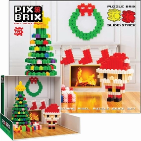 Pix Brix Pixel Art Puzzle Bricks Christmas Scene Puzzle with Display Box Patented Colorful Building Bricks, Create 2D and 3D Builds A Fun, Festive Pixel Art Set for Kids and Adults