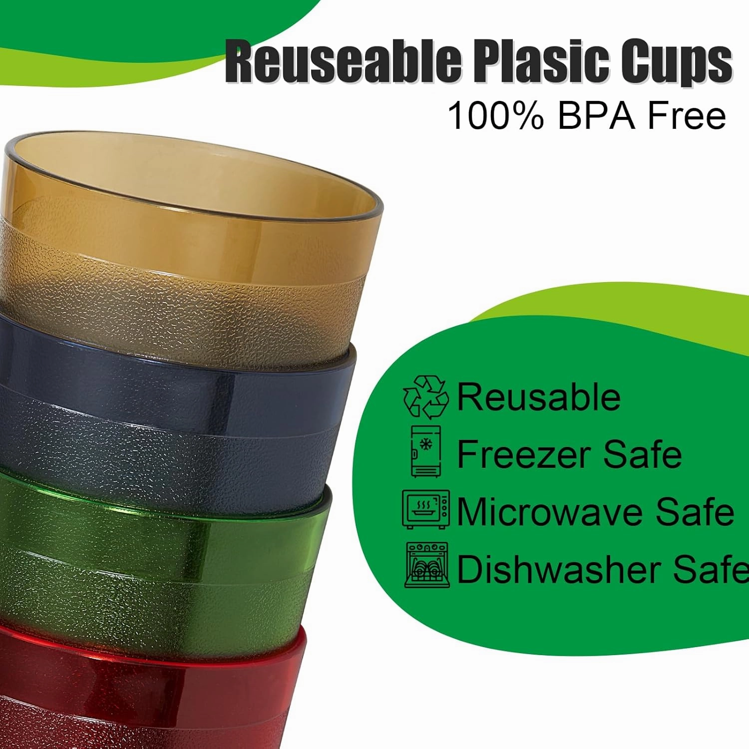 Plastic Cups Reusable, Plastic Tumblers Drinking Glasses Set of 8, Unbreakable Drinking Cup for Kitchen, BPA Free Stackable Restaurant Cups for Hot Drink & Cold Drink (Colorful, 12 oz)
