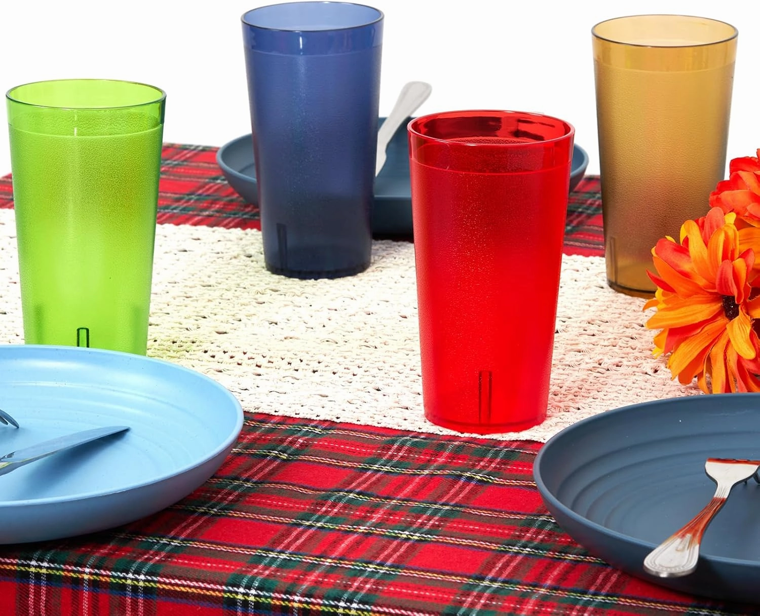 Plastic Cups Reusable, Plastic Tumblers Drinking Glasses Set of 8, Unbreakable Drinking Cup for Kitchen, BPA Free Stackable Restaurant Cups for Hot Drink & Cold Drink (Colorful, 12 oz)
