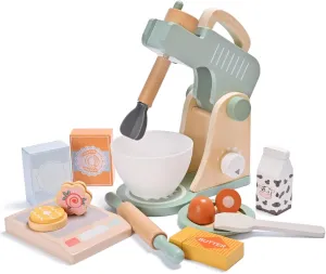 Play Kitchen Accessories, Pretend Play Food Sets for Kids Kitchen, Wooden Toy Mixer Set, Blender Bake Cookies Playset Cooking Kitchen Accessories Toys for Boys Girls Ages 3 