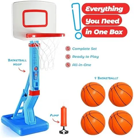 Play22 Toddler Basketball Hoop Indoor for Kids - Height Adjustable Baby Basketball Hoop Set, 4 Balls & Pump, Boys & Girls Toddler Outdoor Toys for Ages 3-5, Outside Toys for Toddlers