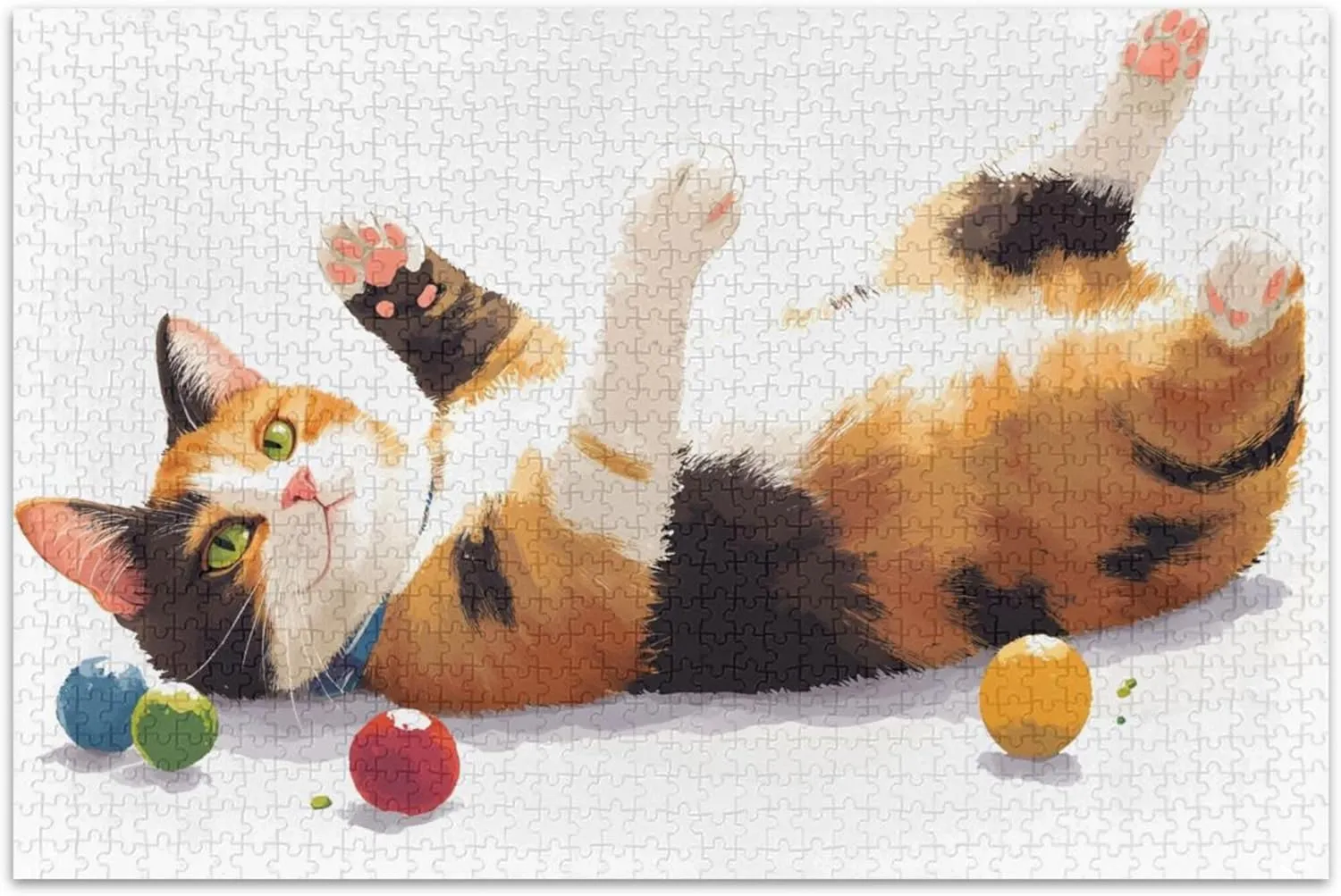 Playful Cat Colorful Balls Jigsaw Puzzles 500 Pieces for Adults Funny Landscape Puzzle Animal Art Print, 20.5x14.9 Inch