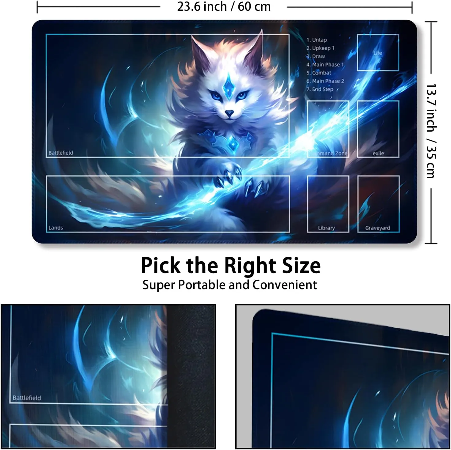 Playmat for MTG, with Free Storage Bags,Game Mat 24 x 14 inches, TCG and Board Game Mat for Cards,Mousepad Desk Mats (Smart Magic-Auxiliary Combat)