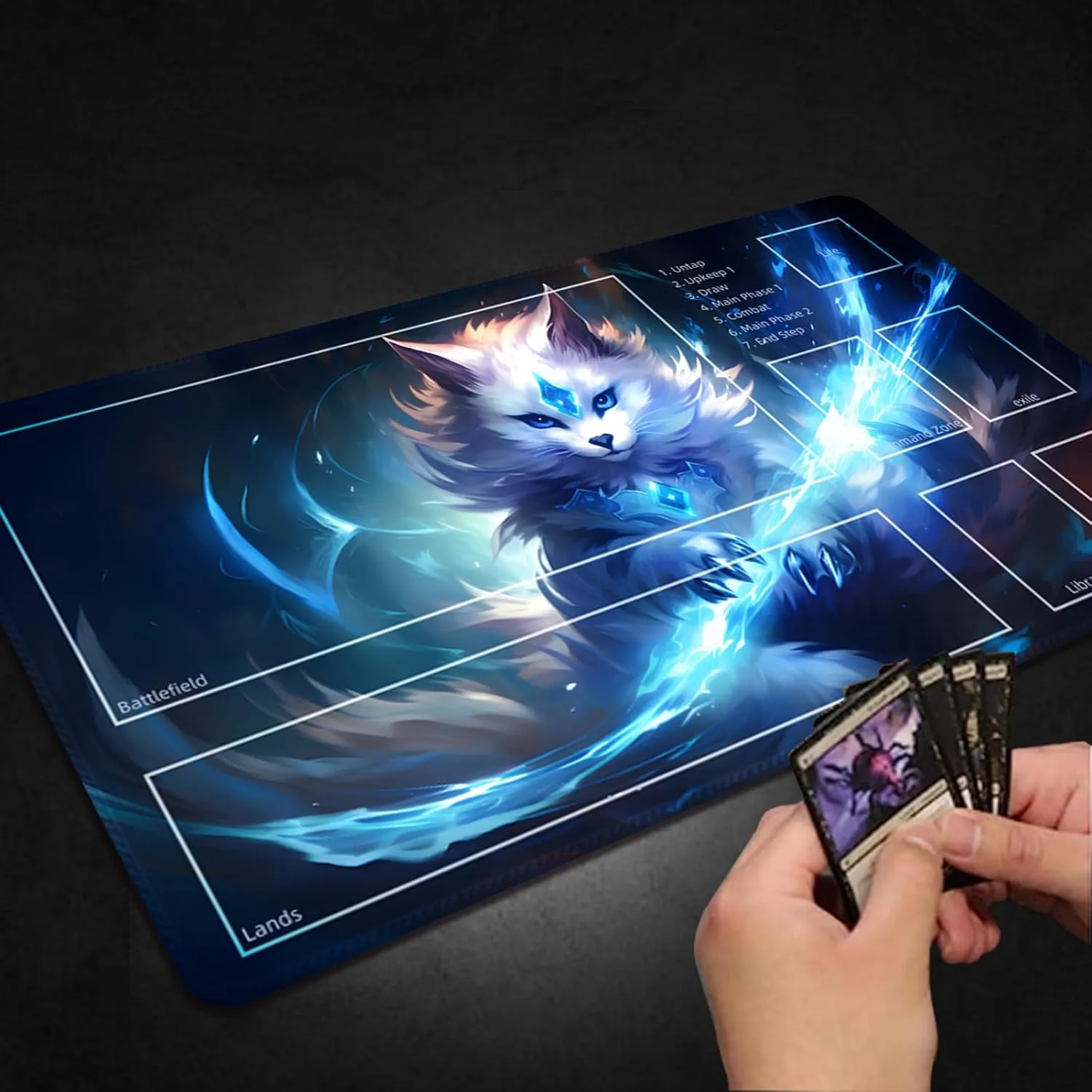 Playmat for MTG, with Free Storage Bags,Game Mat 24 x 14 inches, TCG and Board Game Mat for Cards,Mousepad Desk Mats (Smart Magic-Auxiliary Combat)