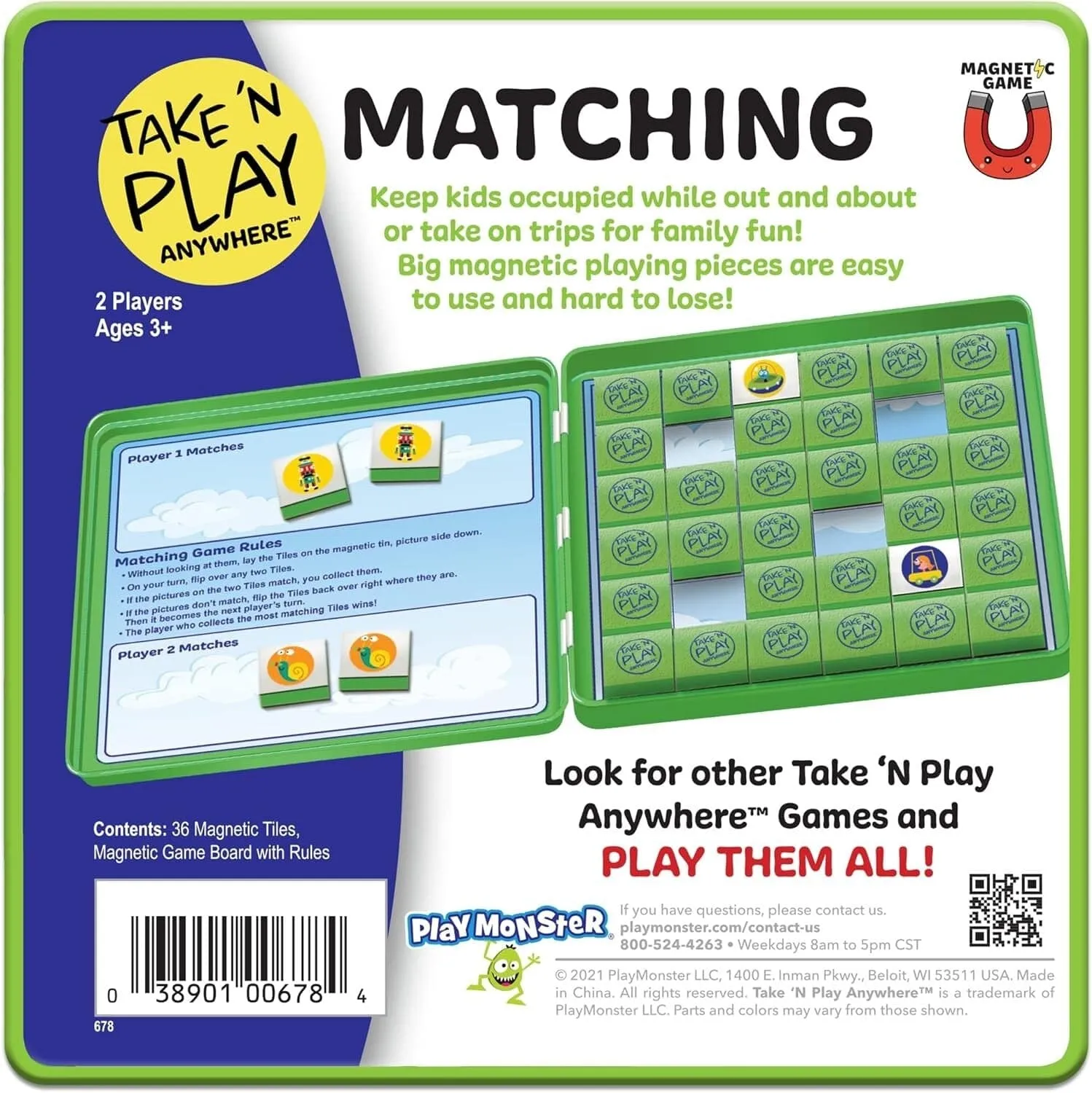 Playmonster Take 'N' Play Anywhere Matching Magnetic Game Portable Travel Toy