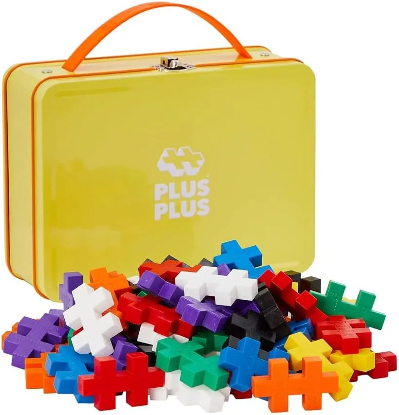 PLUS PLUS Building Set with Metal Suitcase, Open Ended Stem Toy for Toddlers and Preschool, 70 Big Basic Interlocking Pieces