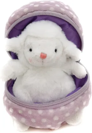 Plushland Plush Stuffed Animal 6 Inches Surprise Easter Zip Up Egg Hideaway Spring Inspired Gift for Girls and Boys Birthday Mother's Day (Lamb)