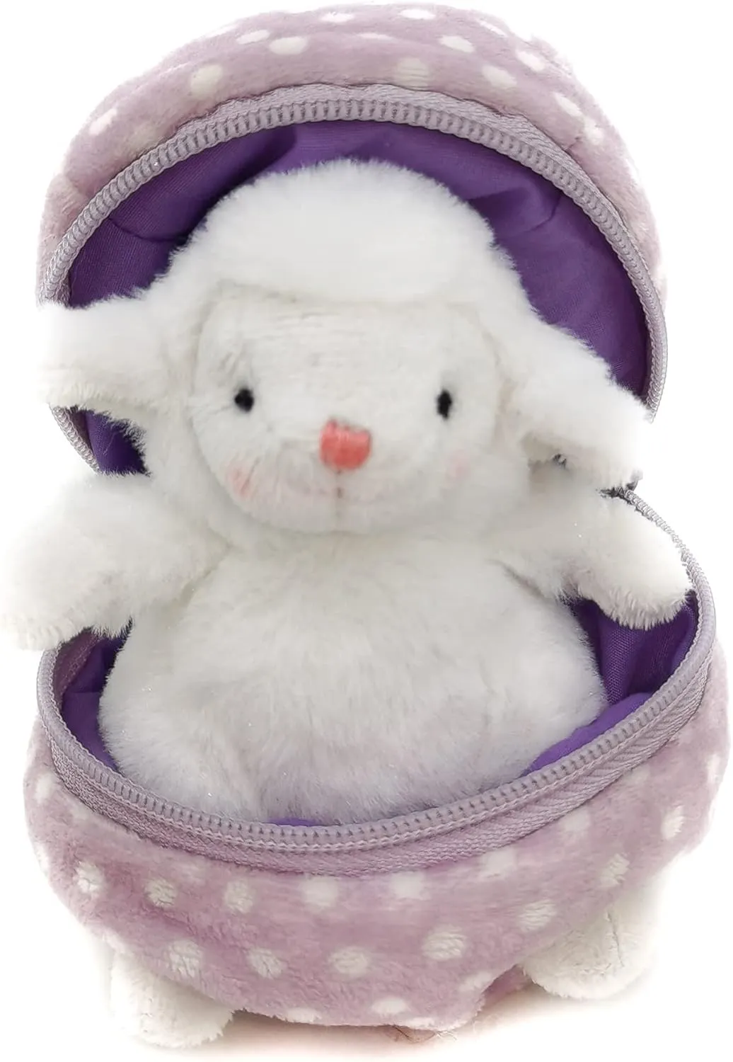 Plushland Plush Stuffed Animal 6 Inches Surprise Easter Zip Up Egg Hideaway Spring Inspired Gift for Girls and Boys Birthday Mother's Day (Lamb)