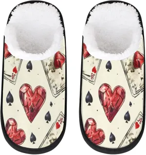 Poker Slippers for Women Men, Soft Plush Warm Slip-On Slippers Non-Disposable Travel Slippers with Rubber Sole, Cozy Indoor Slippers Portable Spa Hotel Guest Indoor Slippers