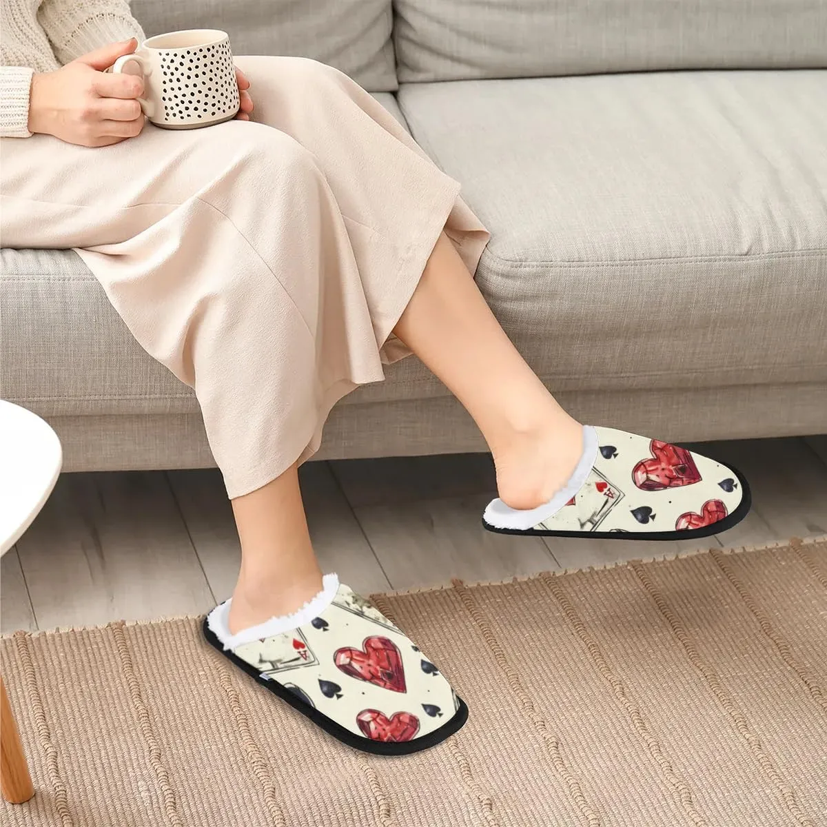 Poker Slippers for Women Men, Soft Plush Warm Slip-On Slippers Non-Disposable Travel Slippers with Rubber Sole, Cozy Indoor Slippers Portable Spa Hotel Guest Indoor Slippers