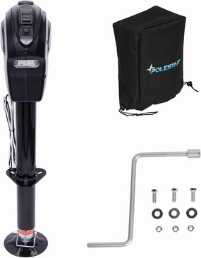 POLESTAR Electric Trailer Jack, 5000lbs Electric Power A-Frame Tongue Jack with Waterproof Protective Cover & LED Light for Travel Trailer Camper, RV, 12V DC with Hard Wiring, 9"-27" Lift