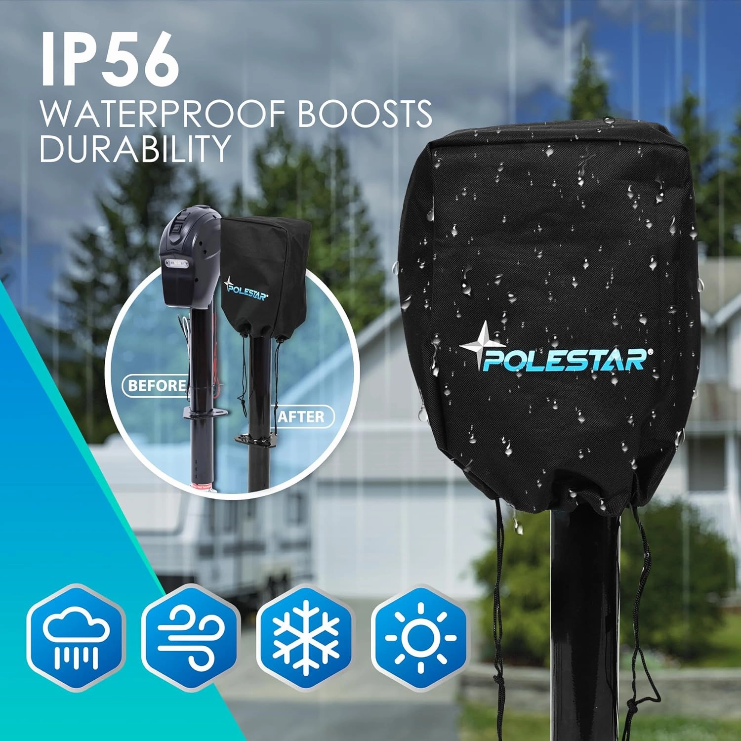 POLESTAR Electric Trailer Jack, 5000lbs Electric Power A-Frame Tongue Jack with Waterproof Protective Cover & LED Light for Travel Trailer Camper, RV, 12V DC with Hard Wiring, 9"-27" Lift