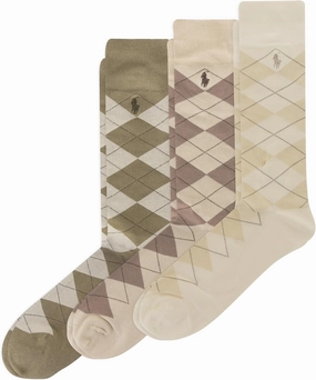 Polo Ralph Lauren Men's Argyle Pattern Dress Crew Socks - 3 Pair Pack - Soft Lightweight Cotton Comfort