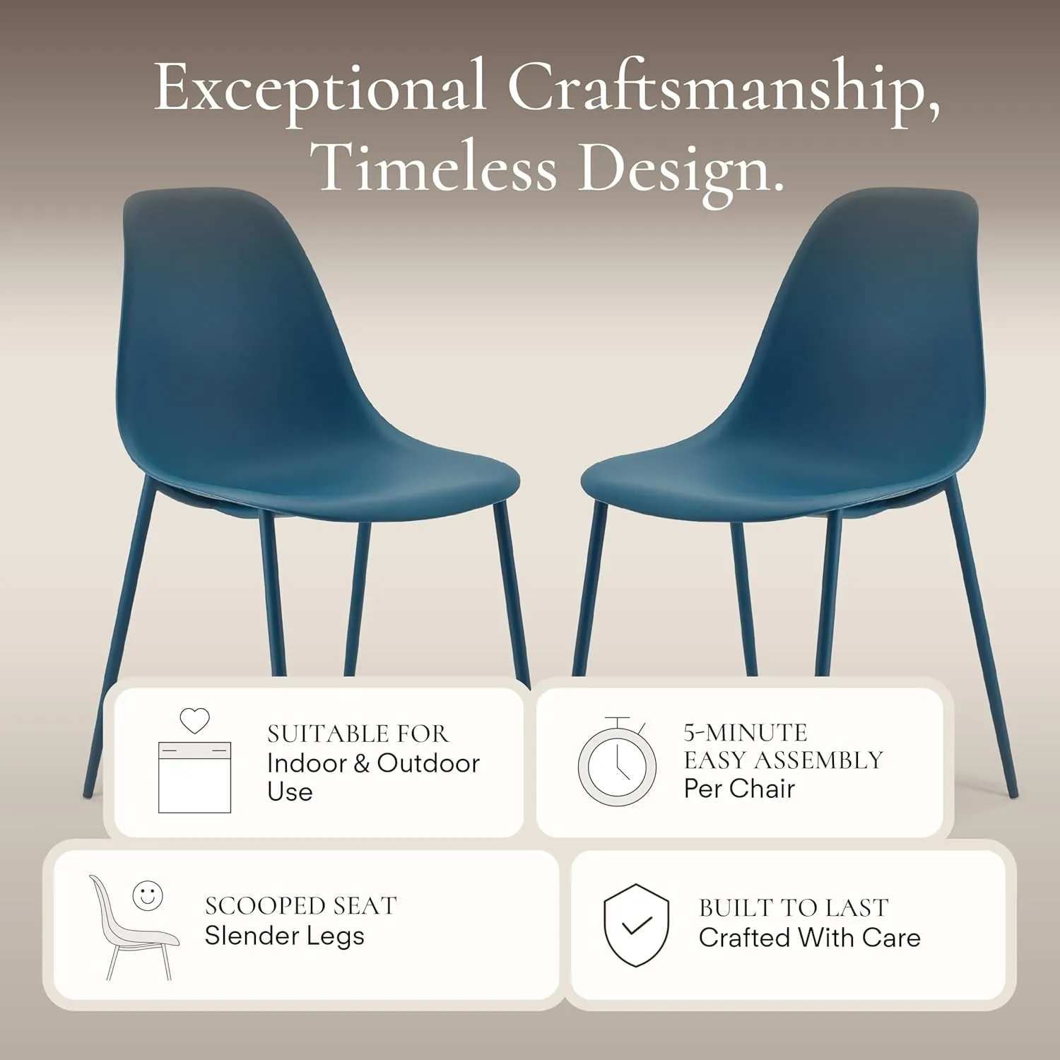 POLY & BARK Isla Modern Kitchen Chairs Set of 4 - Plastic Dining Chair with Metal Legs - Quick Assembly Simple Cafe Chairs Plastic for Indoor or Outdoor - Ocean Teal