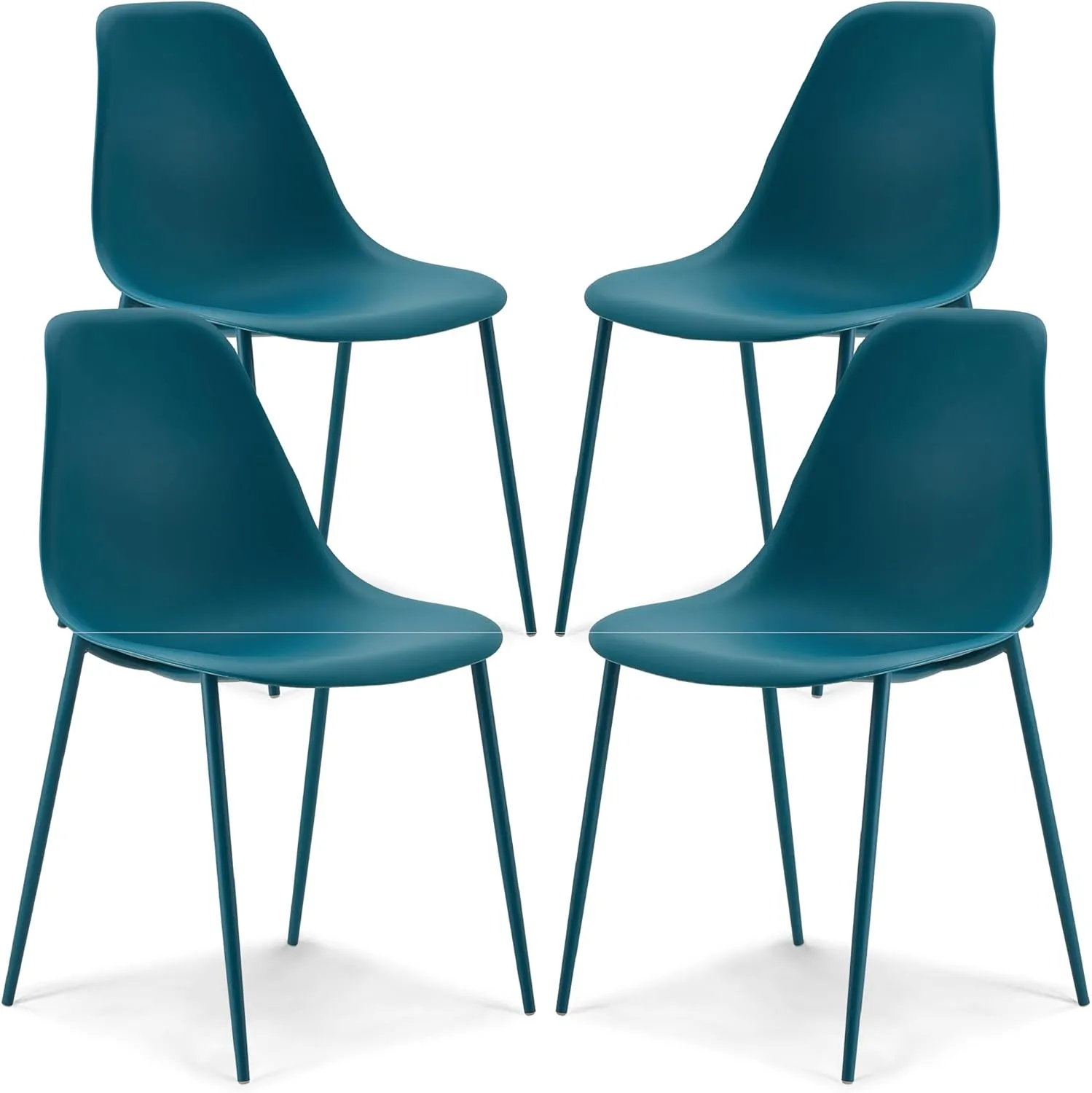 POLY & BARK Isla Modern Kitchen Chairs Set of 4 - Plastic Dining Chair with Metal Legs - Quick Assembly Simple Cafe Chairs Plastic for Indoor or Outdoor - Ocean Teal