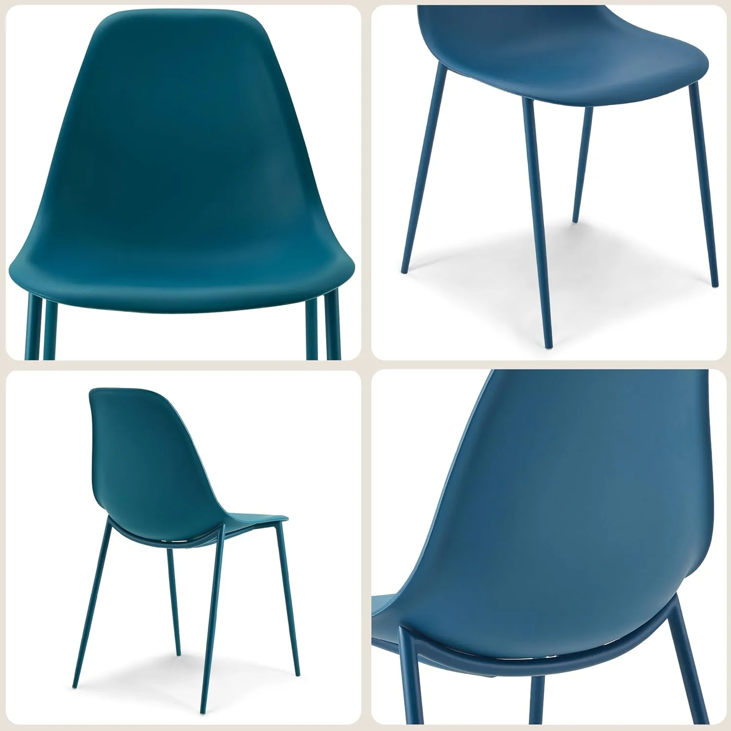 POLY & BARK Isla Modern Kitchen Chairs Set of 4 - Plastic Dining Chair with Metal Legs - Quick Assembly Simple Cafe Chairs Plastic for Indoor or Outdoor - Ocean Teal