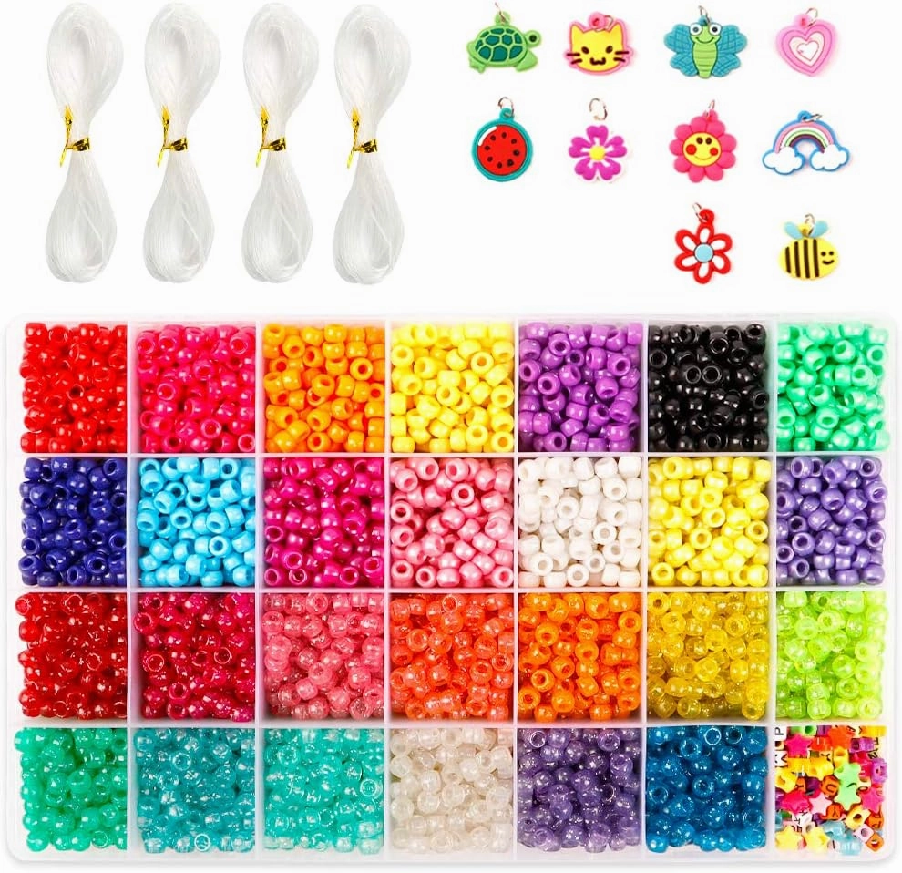 Pony Beads, 4,600 pcs 9mm Pony Beads Set in 27 Colors with Letter Beads, Star Beads and Elastic String for Bracelet Jewelry Making by INSCRAFT