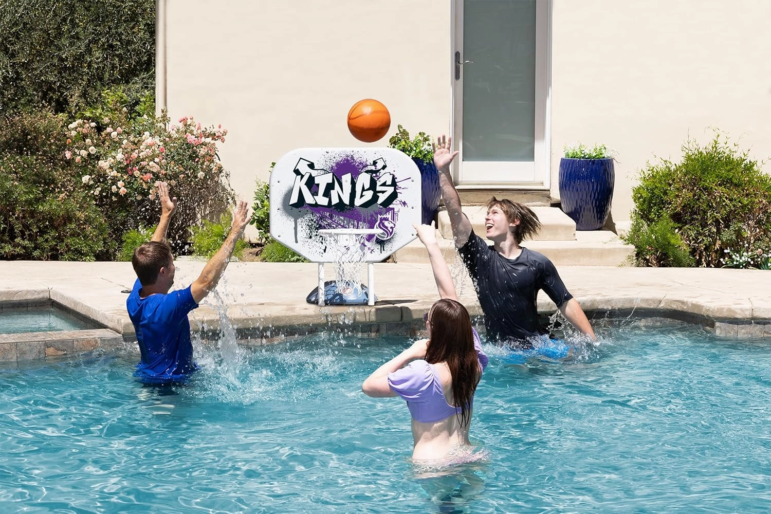 Poolmaster NBA Graffiti Pro Rebounder Poolside Basketball Goal Set with Base, Backboard, Hoop, Net, and Ball