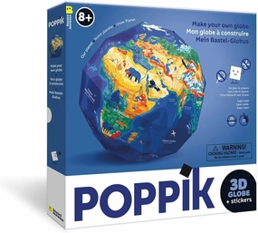 POPPIK 1841266 - Interactive 3D Educational Globe with Removable Stickers and Multilingual Booklet - for Children from 8 Years - 26 cm
