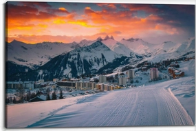 Popular alpine ski resort colorful sunrise La Toussuire France Canvas Wall Art Decor Paintings Pictures for Bedroom Wall Decor Above Bed Living Room Wall Decoration Bathroom Office Artwork