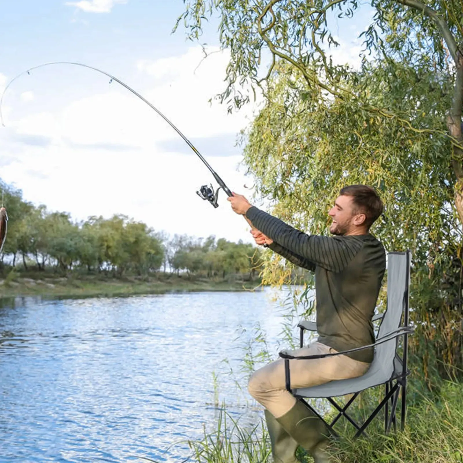 Portable Folding Grey Camping Chair, 1-Pack