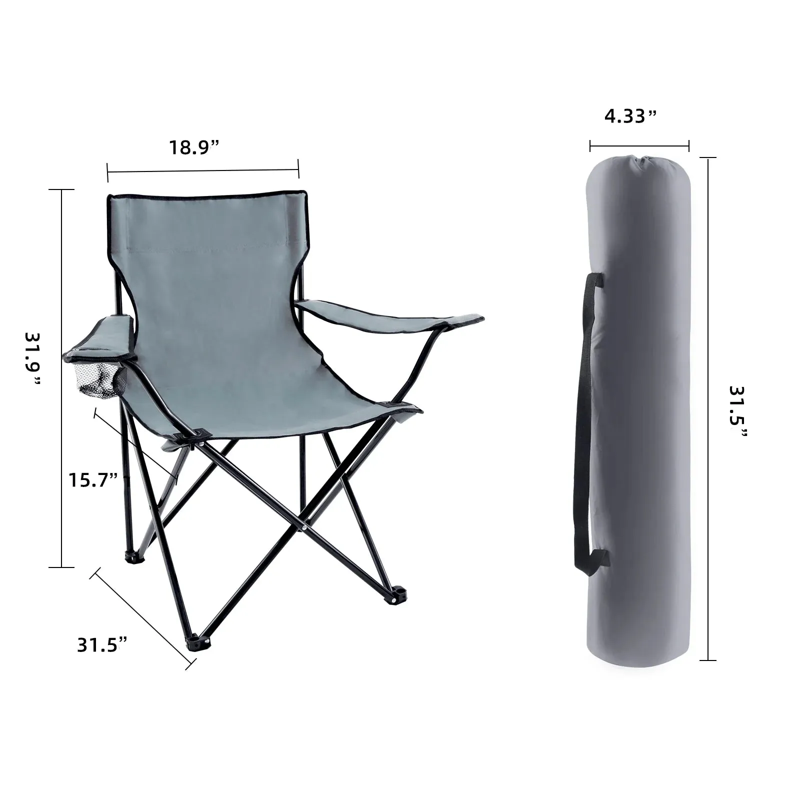 Portable Folding Grey Camping Chair, 1-Pack