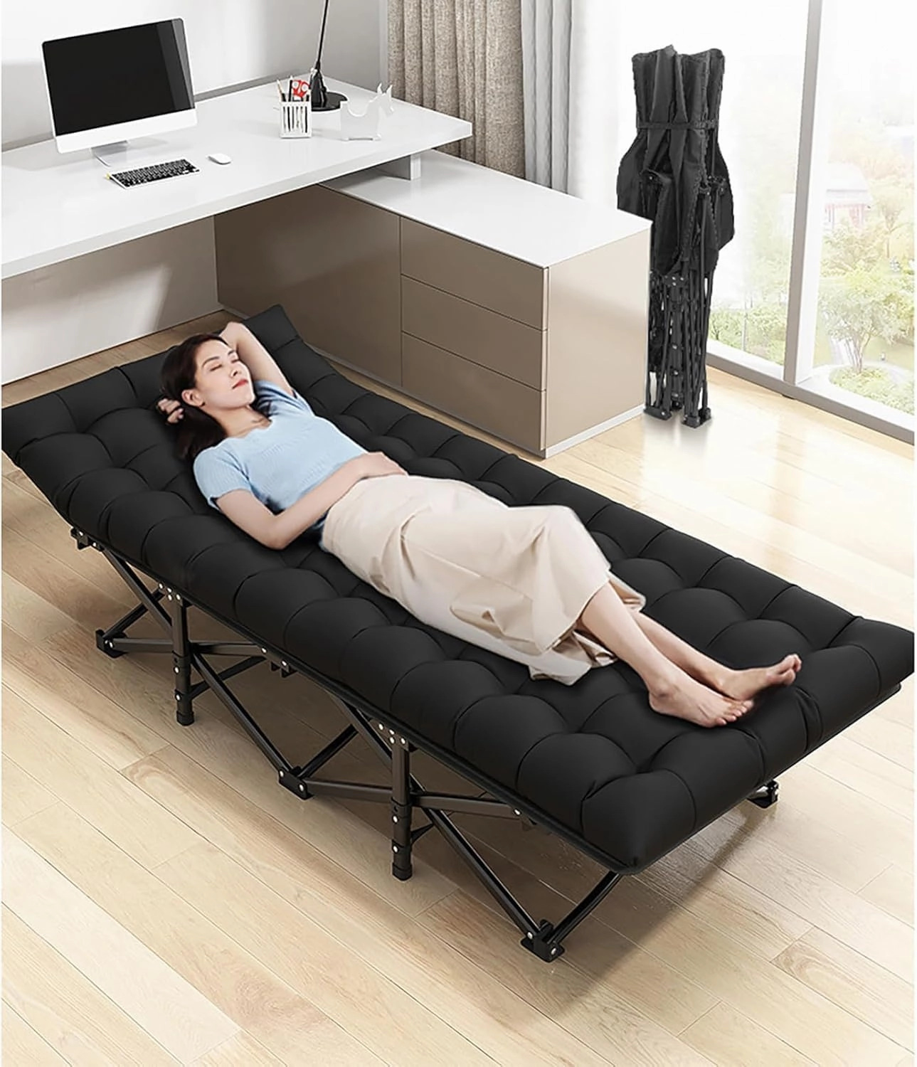 Portable Camp Beds for Adults with Cushion Travel Camping Cot for Sleeping Tent Cot Load 200kg for Bedroom,Office,Camp