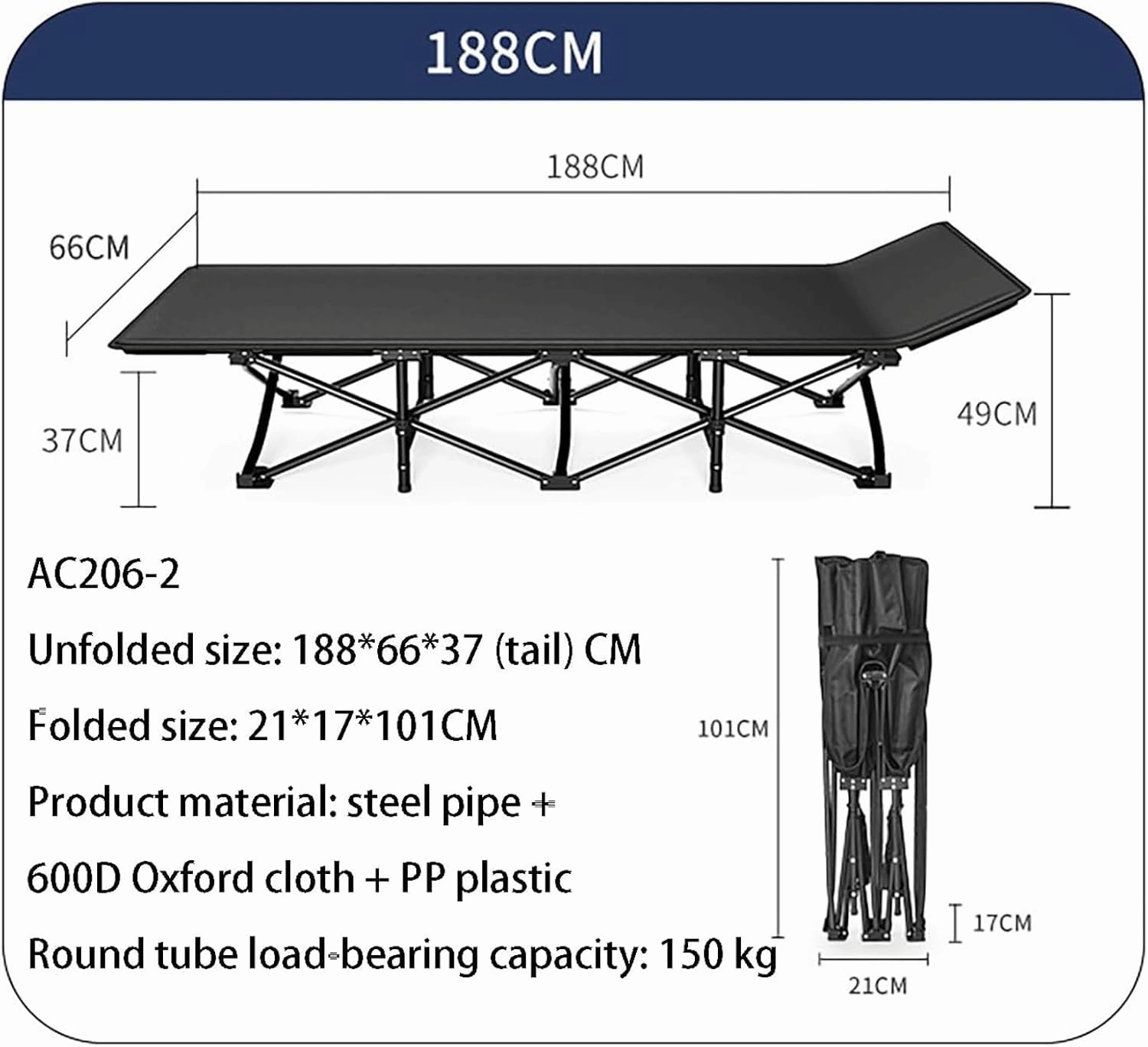 Portable Camp Beds for Adults with Cushion Travel Camping Cot for Sleeping Tent Cot Load 200kg for Bedroom,Office,Camp