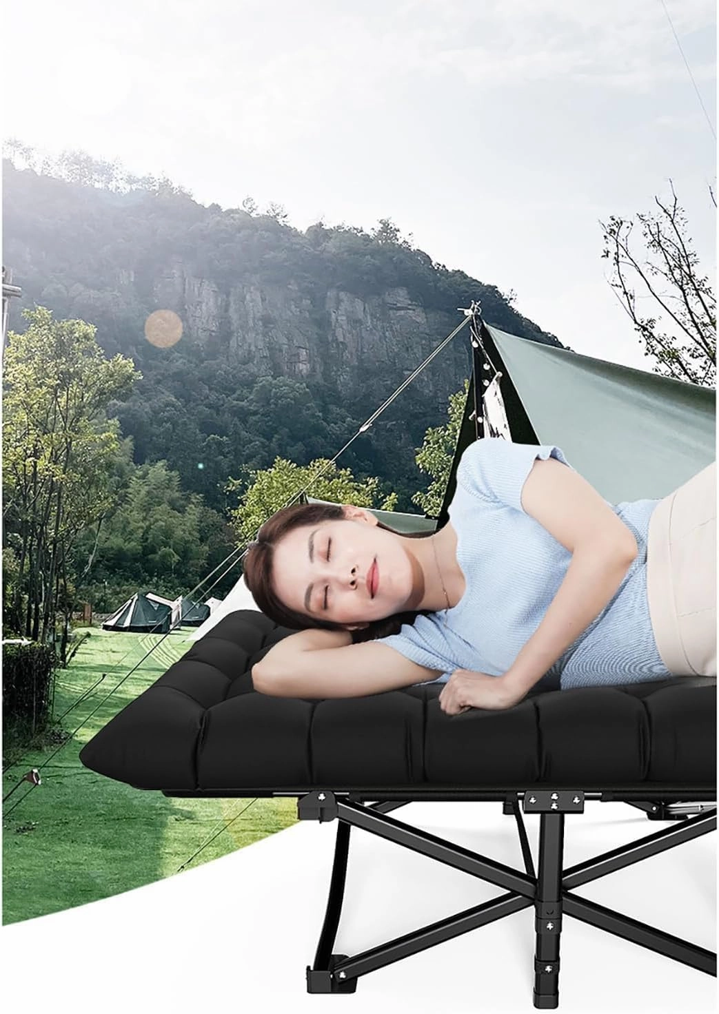 Portable Camp Beds for Adults with Cushion Travel Camping Cot for Sleeping Tent Cot Load 200kg for Bedroom,Office,Camp
