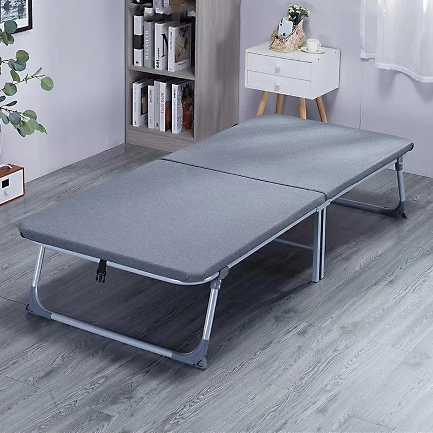 Portable Folding Bed for Adults - Twin Size Metal Bed with Universal Wheels, Multi-Functional Folding Cot for Home, Office & Outdoor Use (185x60x35cm)