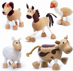 Posable Wooden Animal Toys for Toddlers - Fun Farm Playset with Cow, Horse, Goose, Dog, Sheep - 5 Bendable Figures - Early Education for Boys and Girls