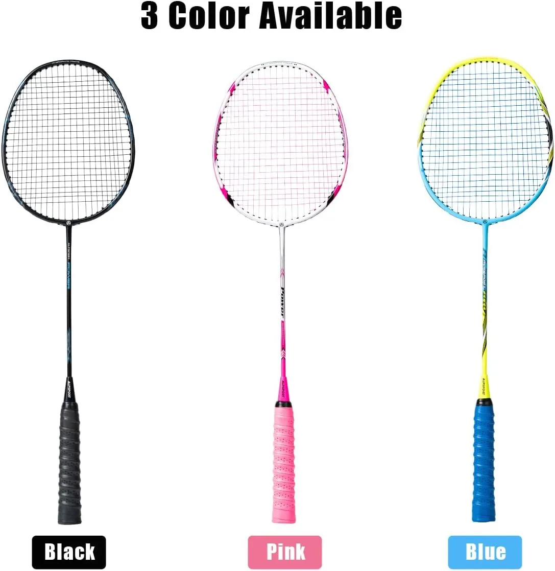 Power Original Design 4U G5 Graphite Badminton Rackets Sets of 2, Carbon Fiber Racquets with 1 PVC Bag, 2 Tied Grips Tapes, 3 Shuttlecocks, 22-28LBS Padel Raket for Sports Training