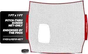 PowerNet 7x7 FT Pitch-Thru Protection Pitching Screen for Softball, 49 Sq Ft Barrier Net Only or Net   Frame, Portable Pitching & Batting Practice Net, Open Area in Net for Ball to Pass Through