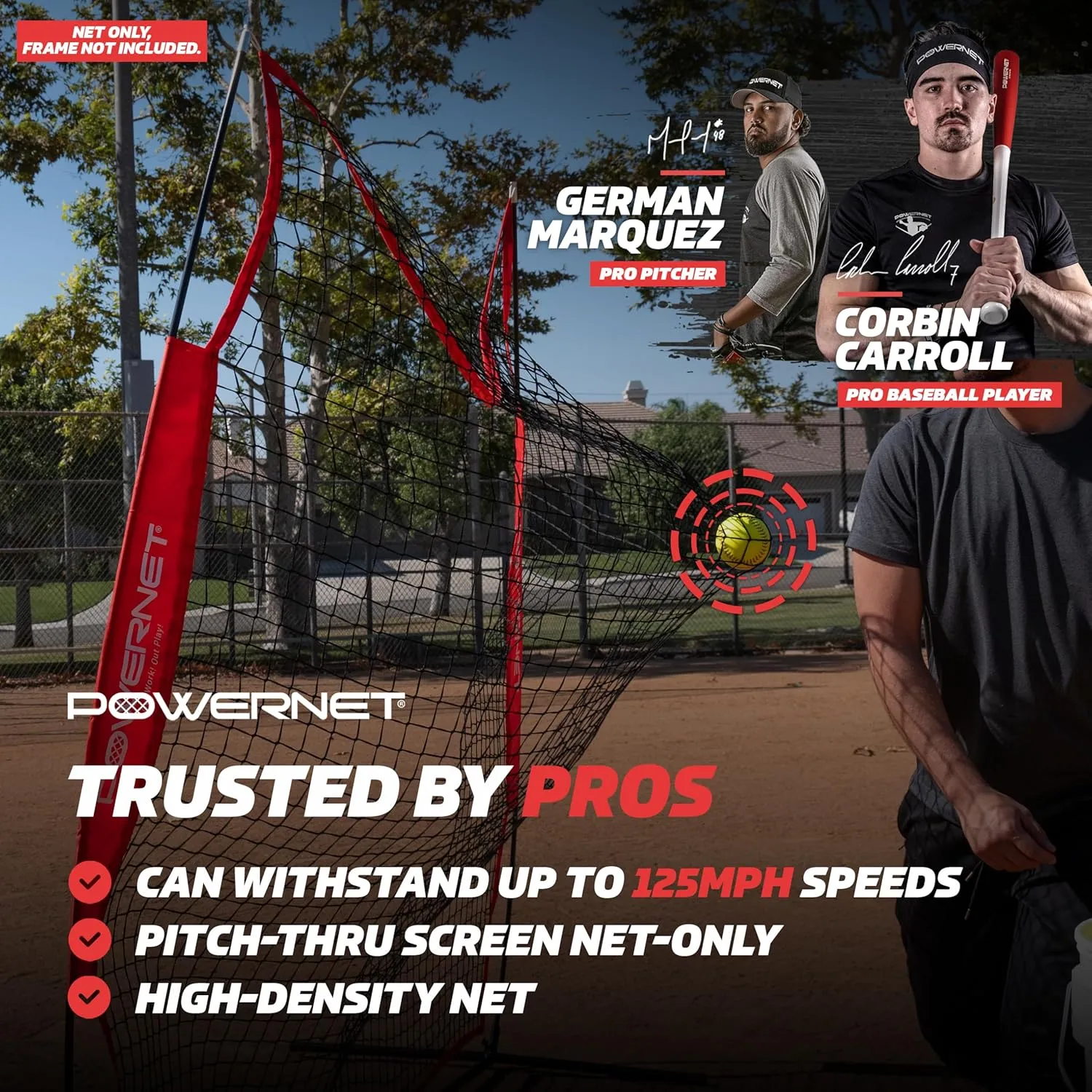 PowerNet 7x7 FT Pitch-Thru Protection Pitching Screen for Softball, 49 Sq Ft Barrier Net Only or Net   Frame, Portable Pitching & Batting Practice Net, Open Area in Net for Ball to Pass Through