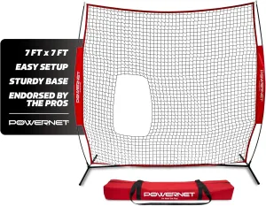 PowerNet 7x7 FT Pitch-Thru Protection Pitching Screen for Softball, 49 Sq Ft Barrier Net Only or Net   Frame, Portable Pitching & Batting Practice Net, Open Area in Net for Ball to Pass Through
