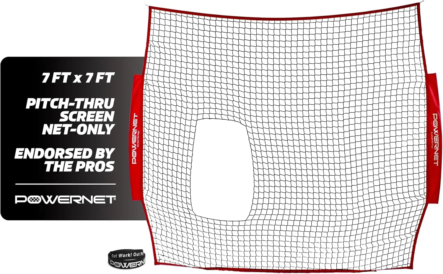 PowerNet 7x7 FT Pitch-Thru Protection Pitching Screen for Softball, 49 Sq Ft Barrier Net Only or Net   Frame, Portable Pitching & Batting Practice Net, Open Area in Net for Ball to Pass Through