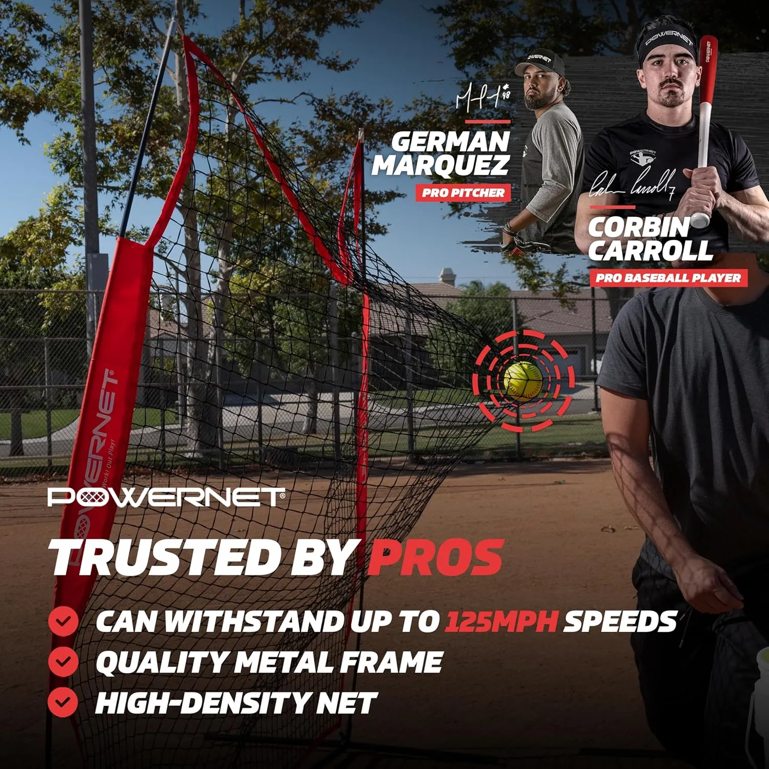 PowerNet 7x7 FT Pitch-Thru Protection Pitching Screen for Softball, 49 Sq Ft Barrier Net Only or Net   Frame, Portable Pitching & Batting Practice Net, Open Area in Net for Ball to Pass Through
