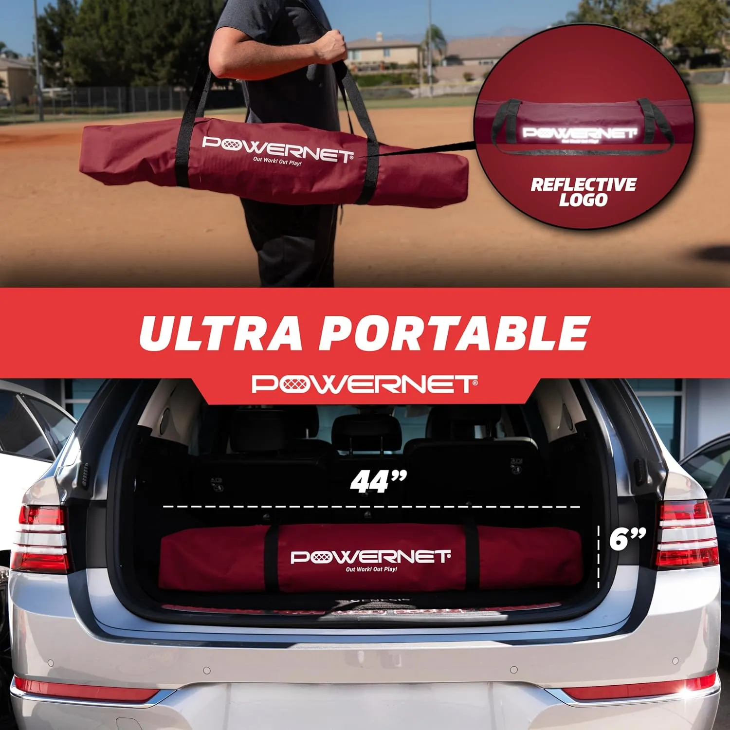 PowerNet Portable Softball & Baseball Batting Practice Pitching Screen, 7-FT I-Frame or A-Frame Pitching Net