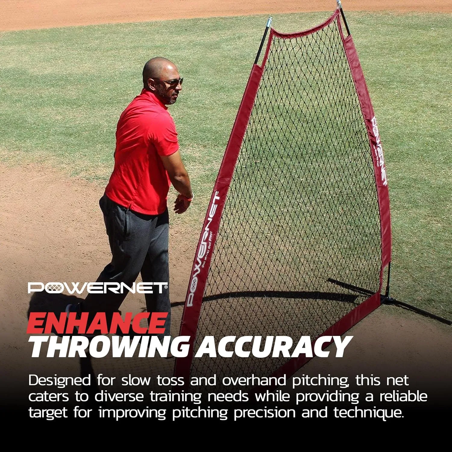 PowerNet Portable Softball & Baseball Batting Practice Pitching Screen, 7-FT I-Frame or A-Frame Pitching Net