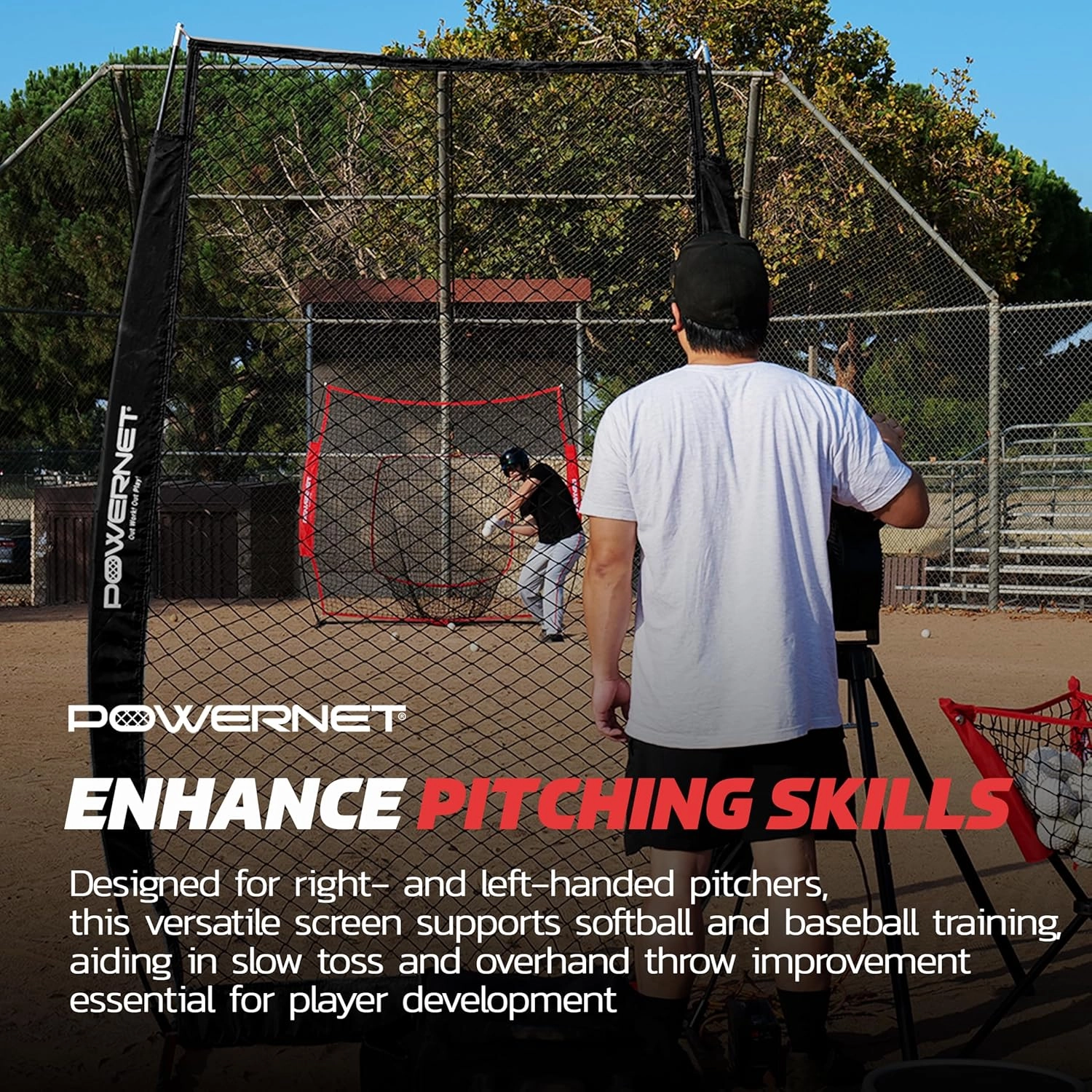 PowerNet Portable Softball & Baseball Batting Practice Pitching Screen, 7-FT I-Frame or A-Frame Pitching Net
