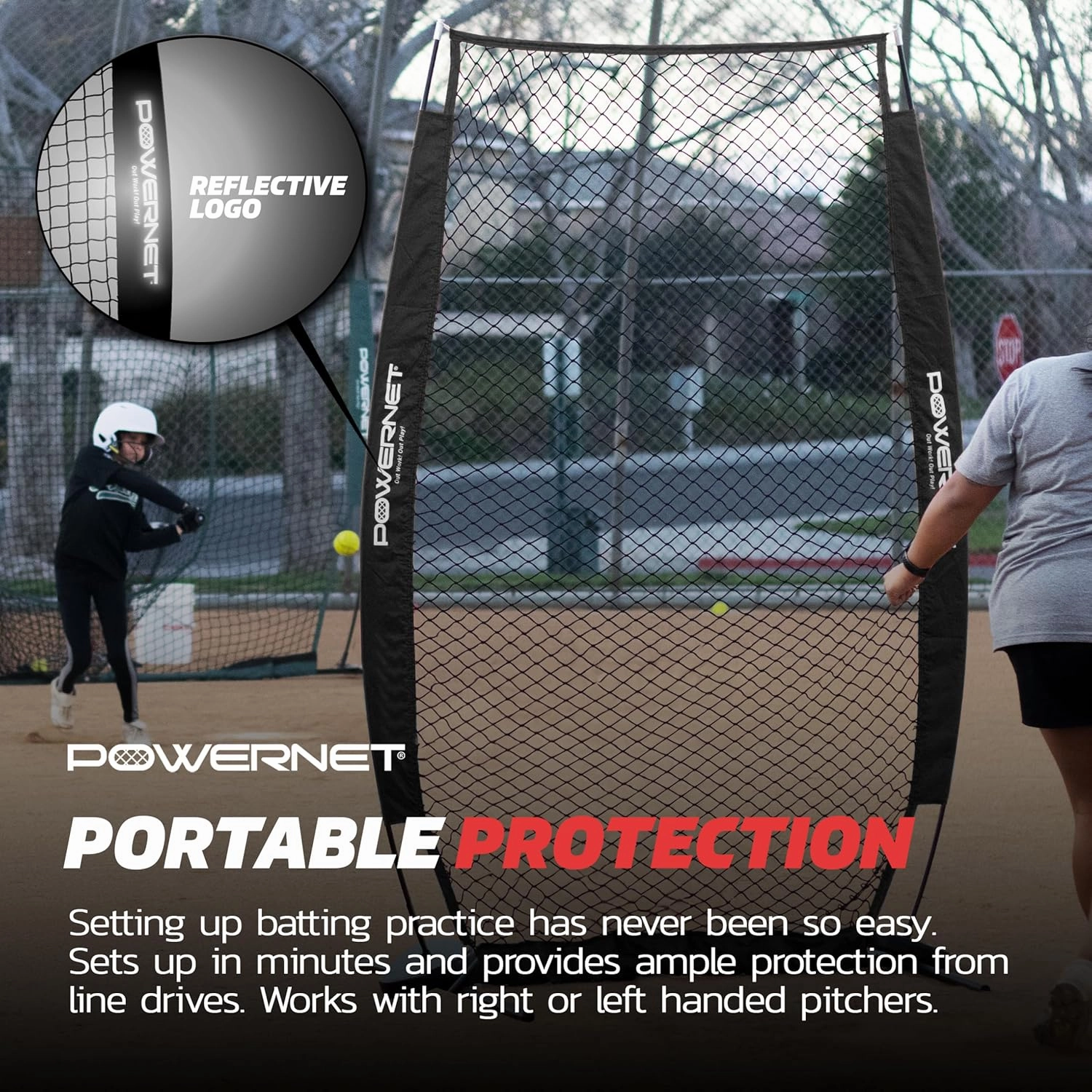 PowerNet Portable Softball & Baseball Batting Practice Pitching Screen, 7-FT I-Frame or A-Frame Pitching Net