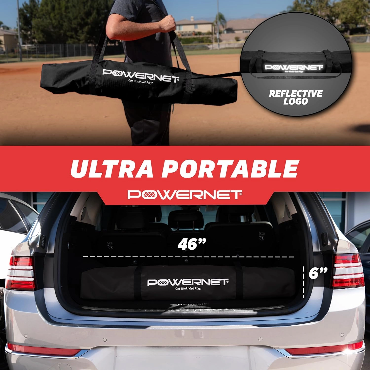 PowerNet Portable Softball & Baseball Batting Practice Pitching Screen, 7-FT I-Frame or A-Frame Pitching Net