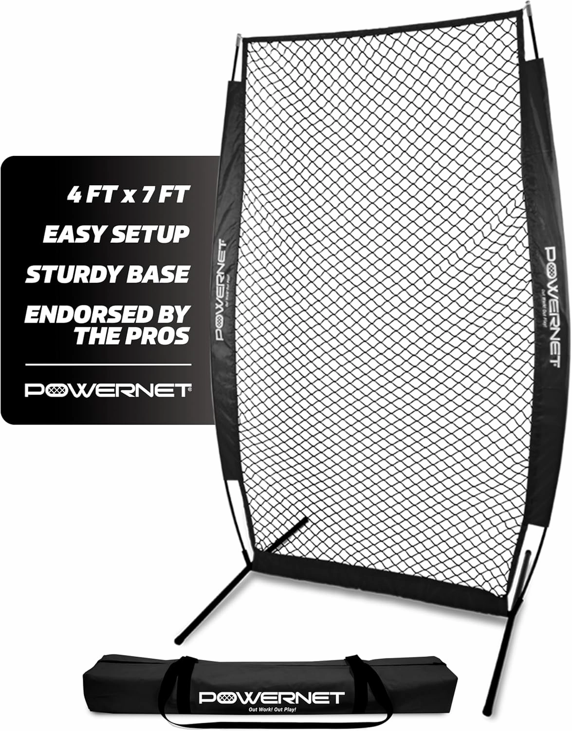 PowerNet Portable Softball & Baseball Batting Practice Pitching Screen, 7-FT I-Frame or A-Frame Pitching Net