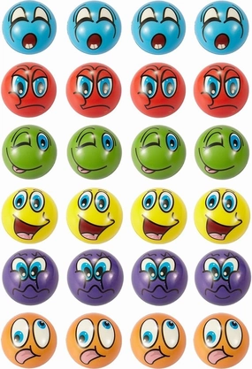 PowerTRC 24 Pack Mini Squeeze Soft Foam Balls with Emoticons Faces | Stress Relief Bulk Party, Birthday, Classroom Favors, Rewards Toy Set for Kids (2.5”, Assorted Color)