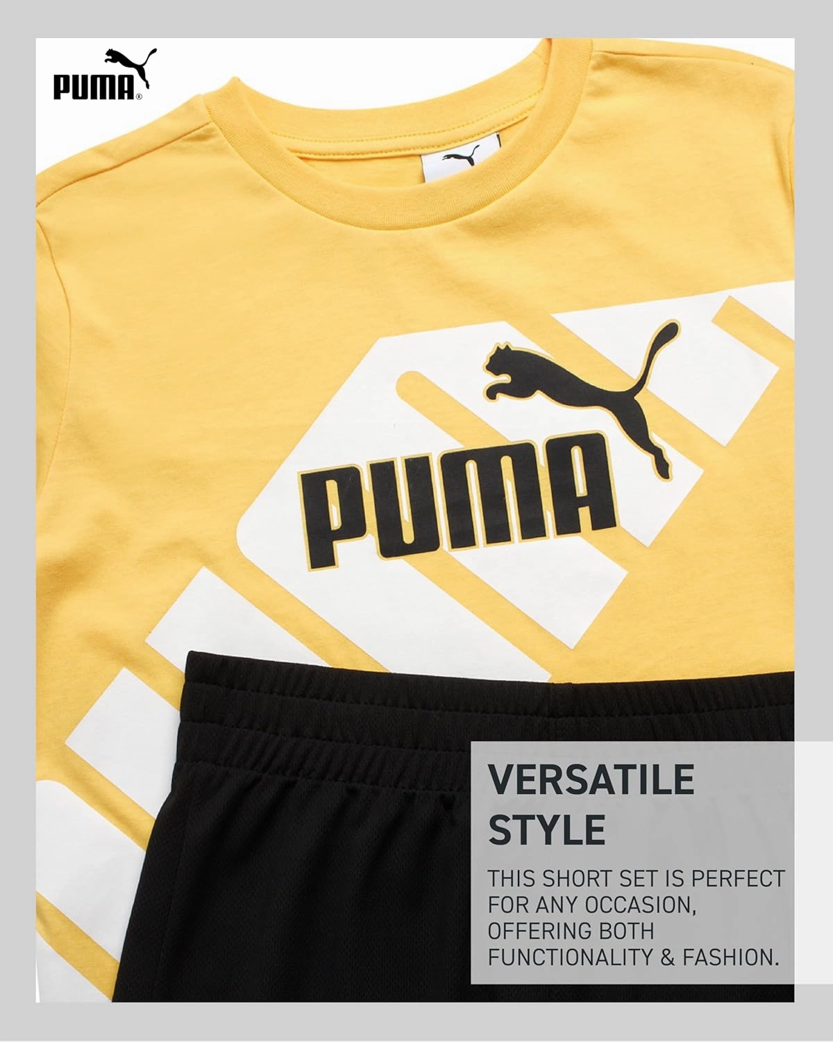 PUMA Boys' Short Set - 2 Piece Short Sleeve Crewneck Performance Graphic Tees and Athletic Mesh Shorts for Boys (Sizes: 4-16)